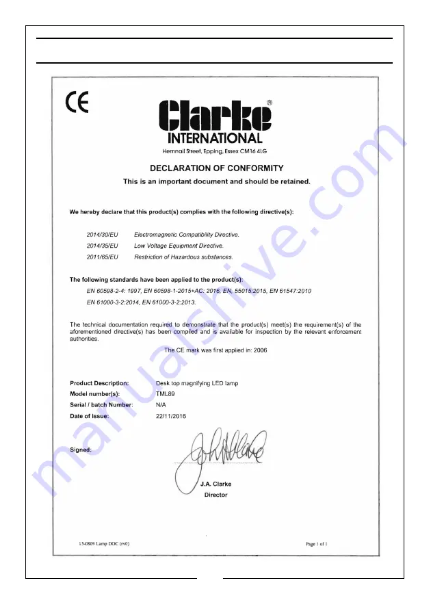 Clarke TML89 Скачать руководство пользователя страница 7