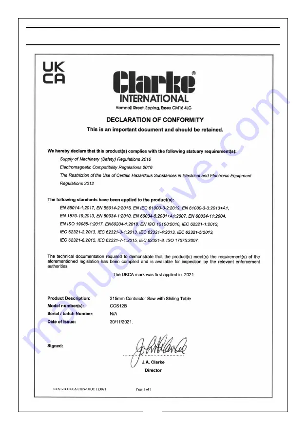 Clarke WOODWORKER 6460015 Operation & Maintenance Instructions Manual Download Page 30