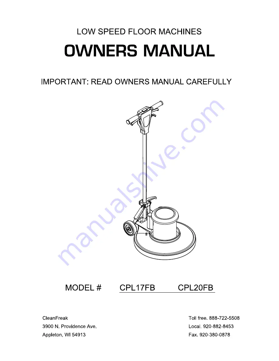 CleanFreak CPL17FB Owner'S Manual Download Page 1