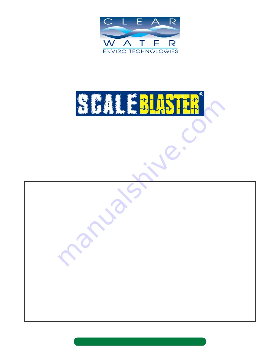 Clearwater Enviro Technologies SCALEBLASTER AG-100 Installation & Operation Manual Download Page 2