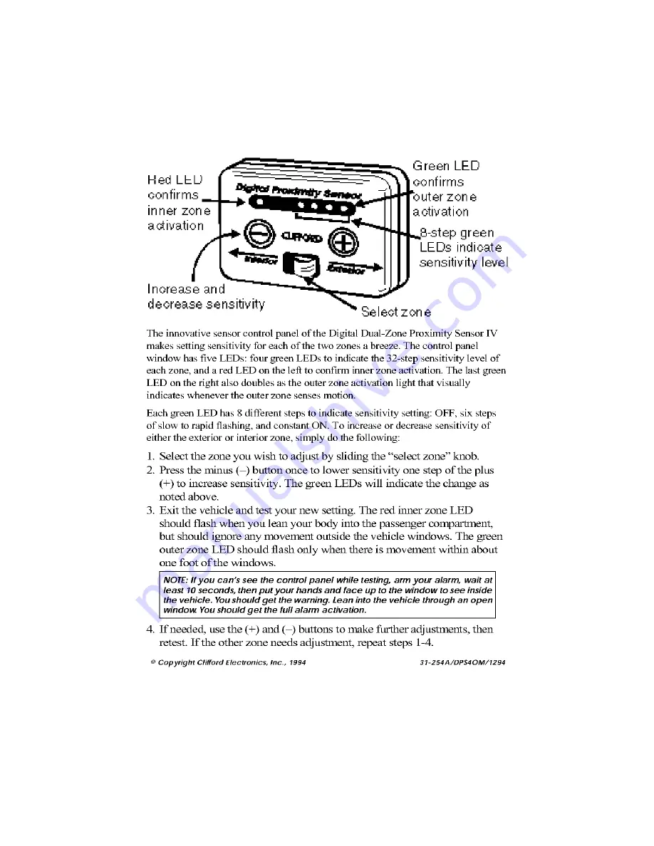 Clifford Sensor 4 60-585 Owner'S Manual Download Page 2