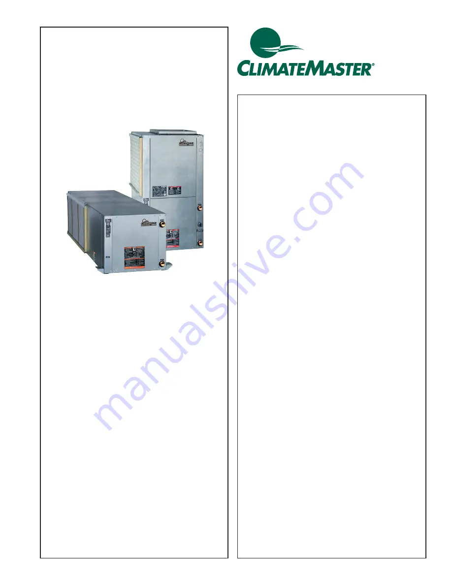 ClimateMaster Tranquility 22 Series Installation, Operation, Maintenance Manual Download Page 1