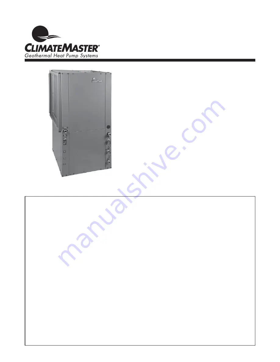 ClimateMaster Tranquility 97B0072N01 Installation, Operation & Maintenance Instructions Manual Download Page 1