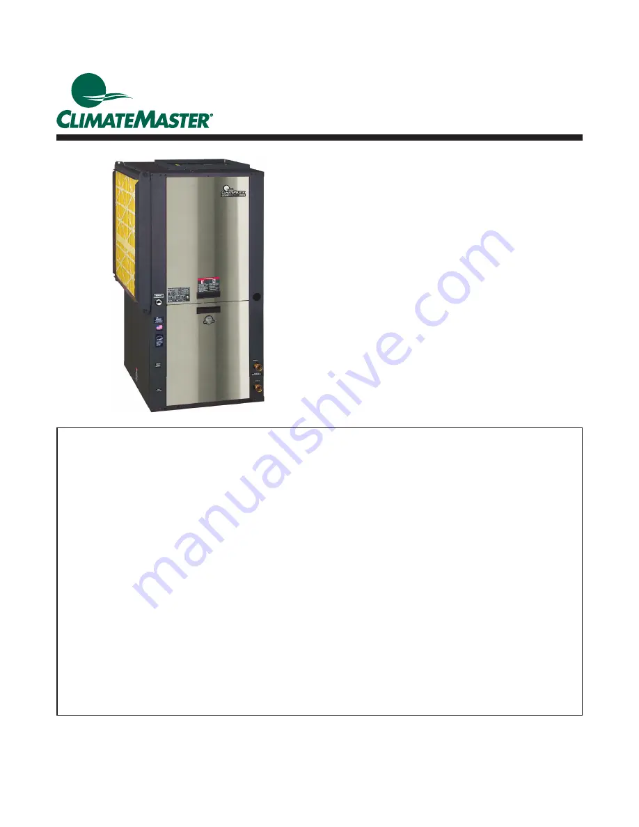 ClimateMaster Trilogy VE 0930 Installation, Operation & Maintenance Instructions Manual Download Page 1