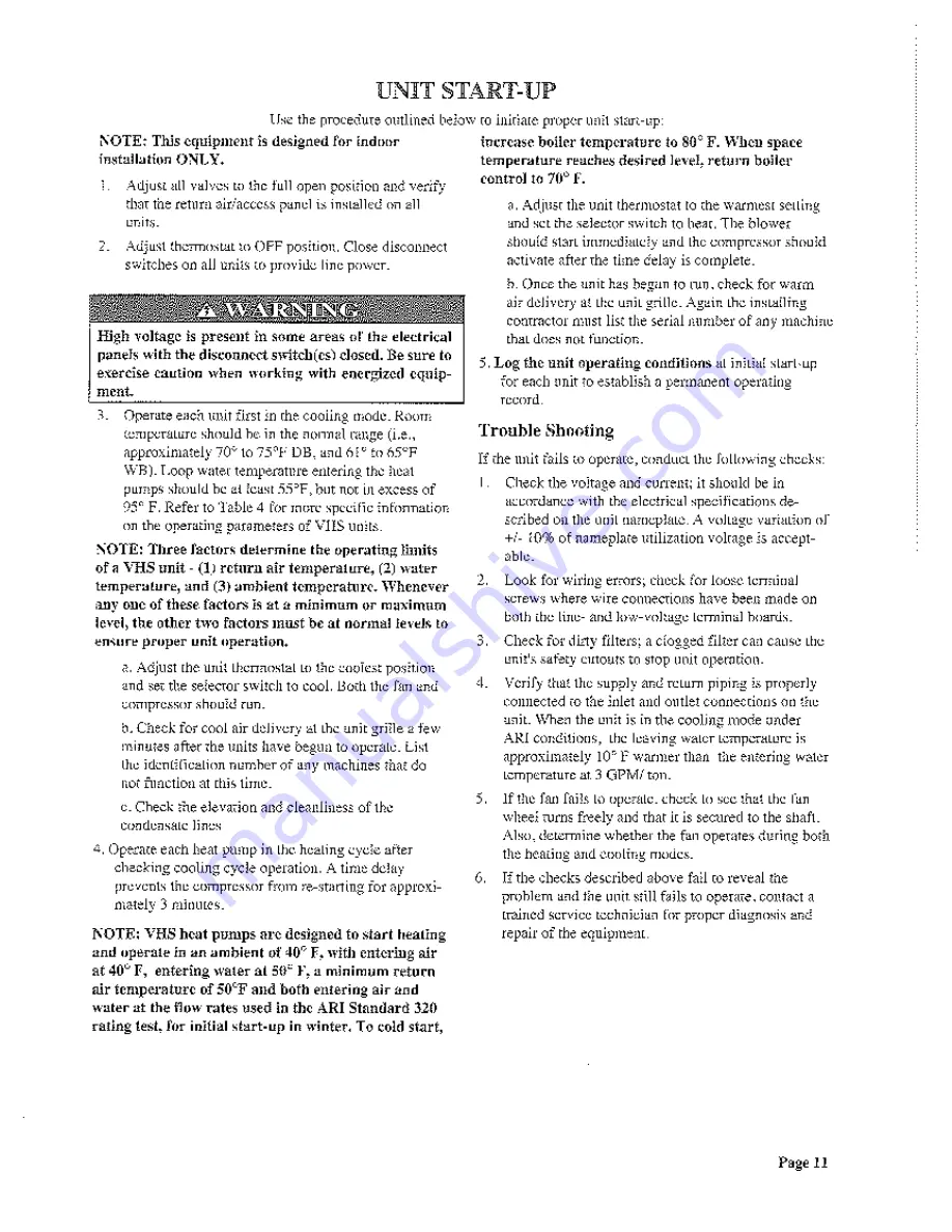 ClimateMaster VHS series Operating Instructions Manual Download Page 11