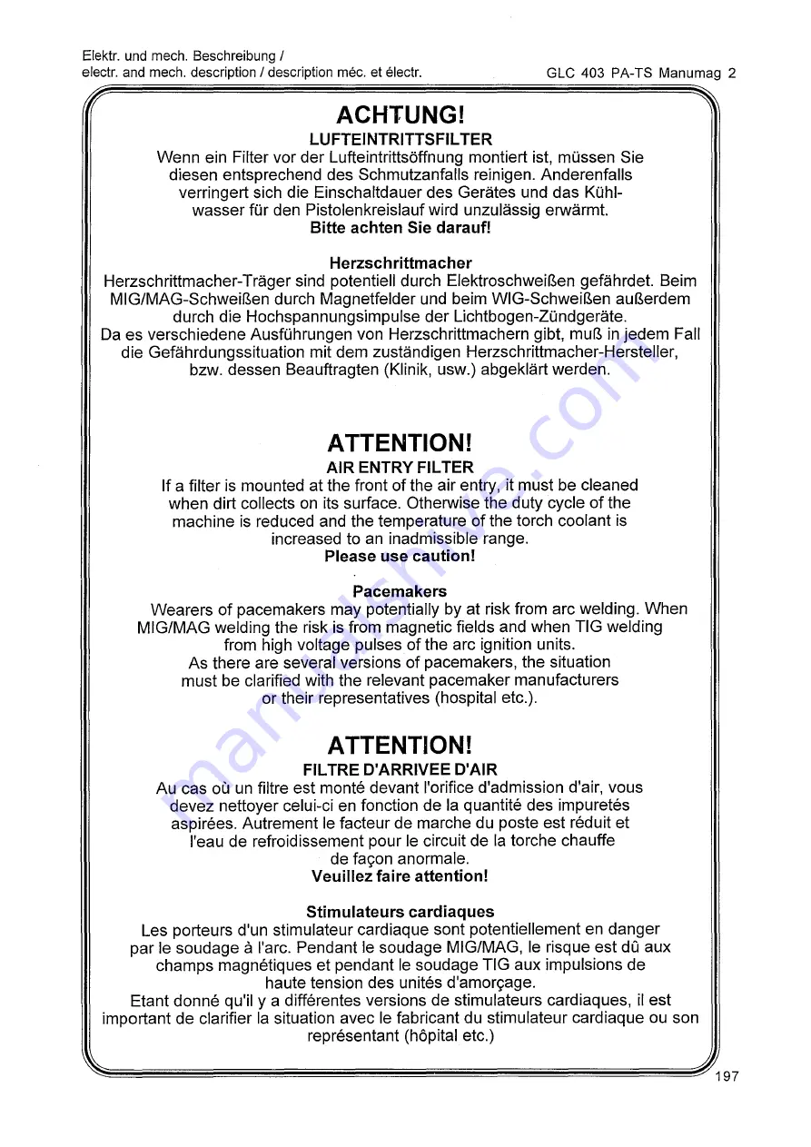 Cloos GLC 403 PA-TS Operating Instructions Manual Download Page 197