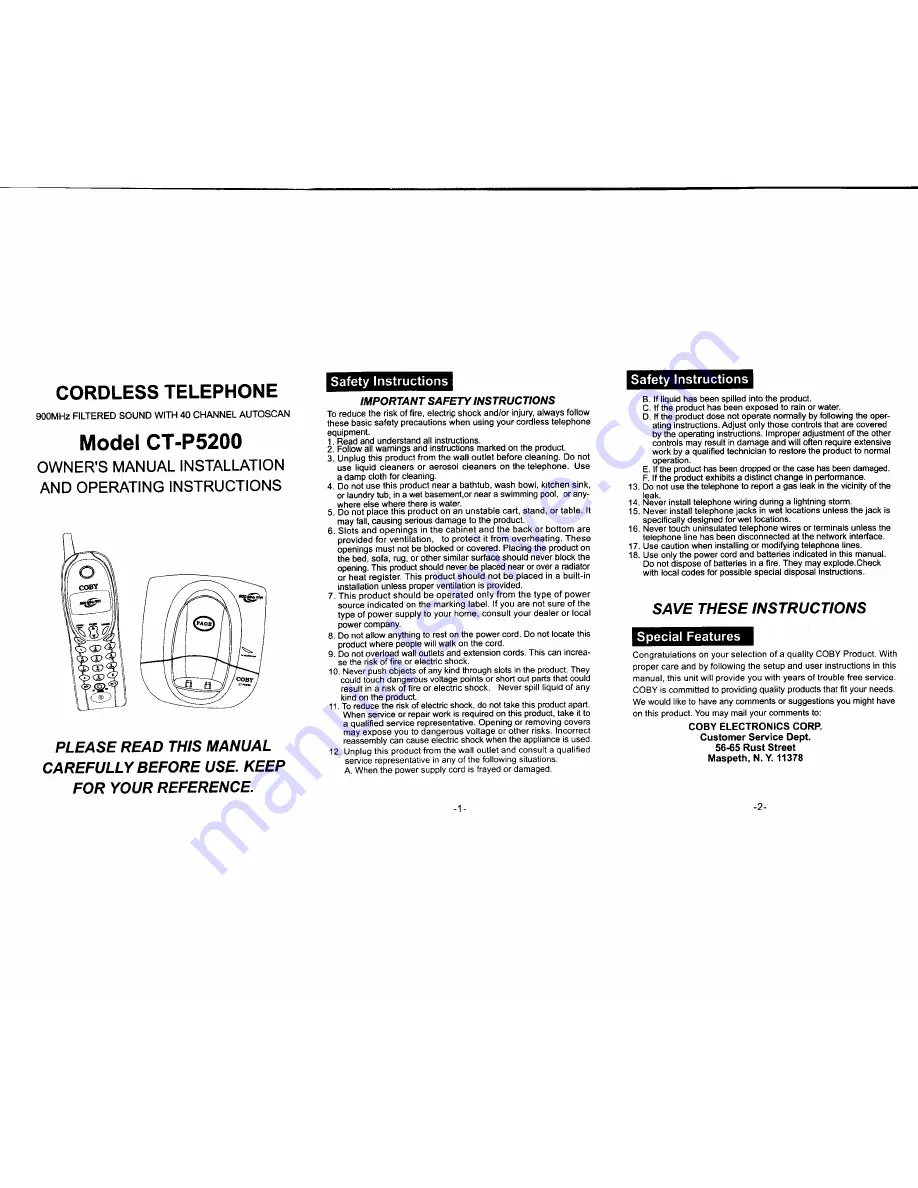 Coby CT-P5200 Owner'S Manual Download Page 1