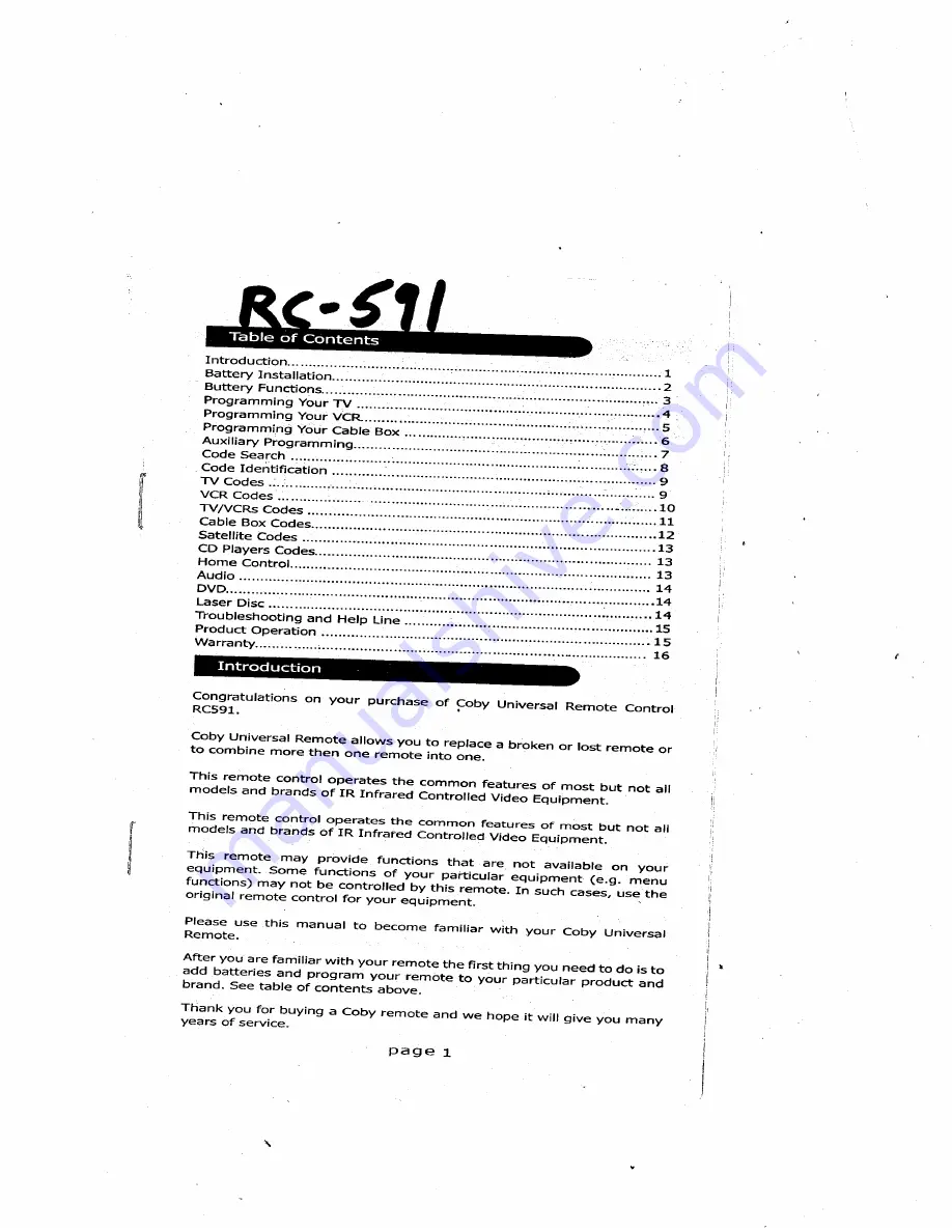 Coby RC-591 User Manual Download Page 1