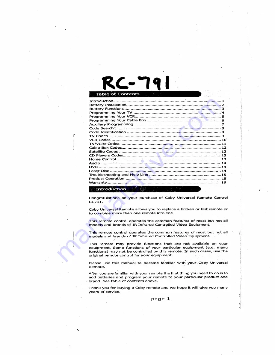 Coby RC-791 User Manual Download Page 1