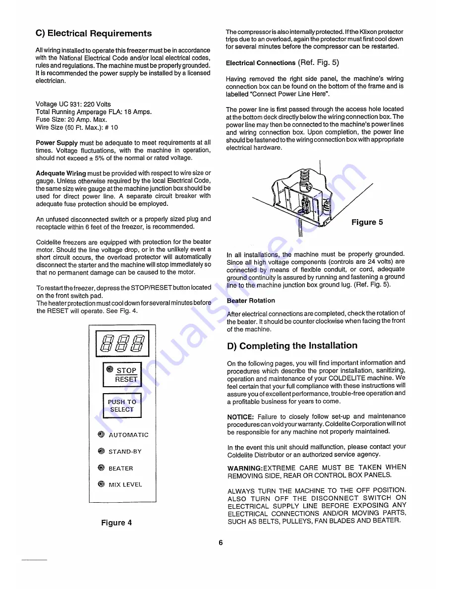 Coldelite UC 931 G Operation & Service Manual Download Page 9