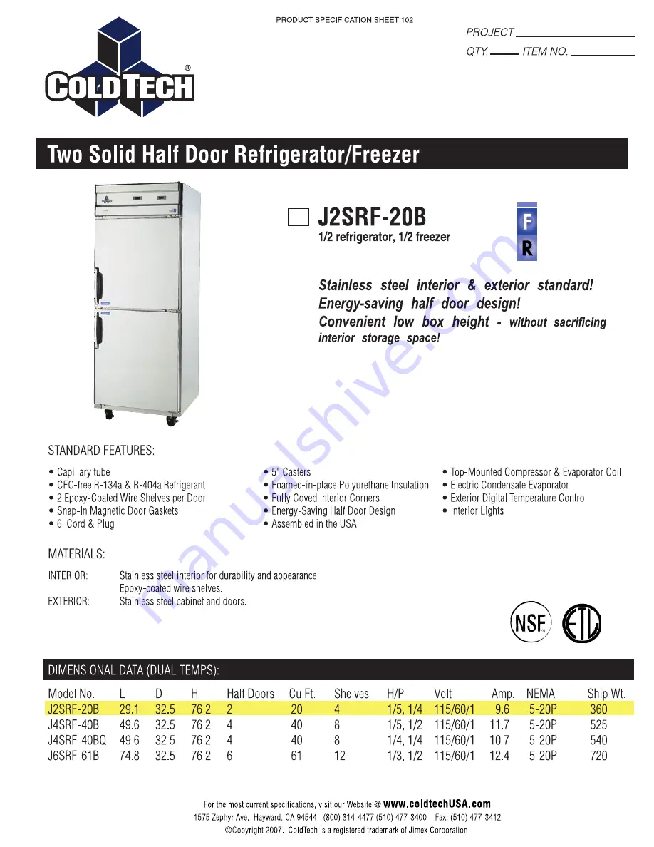 ColdTech J2SRF-20B Скачать руководство пользователя страница 1