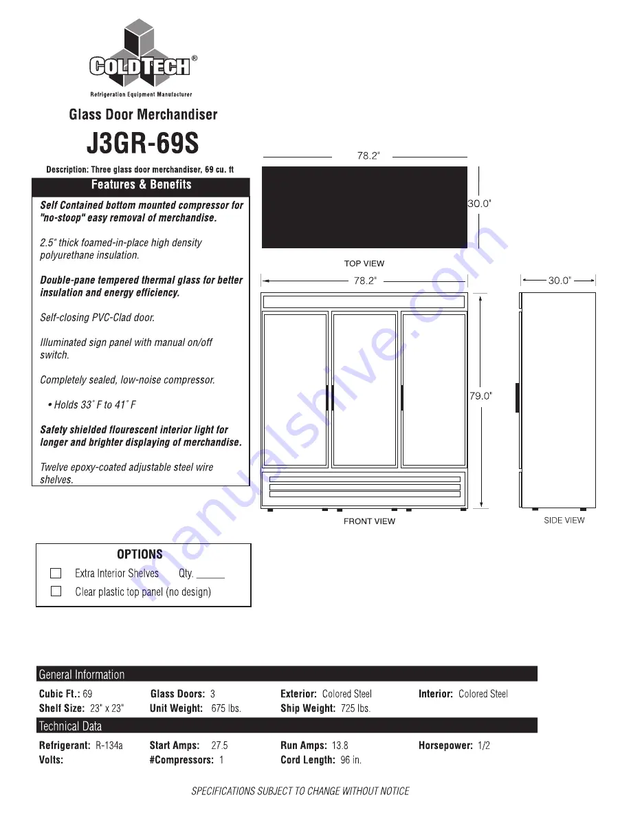 ColdTech J3GR-69S Specifications Download Page 2