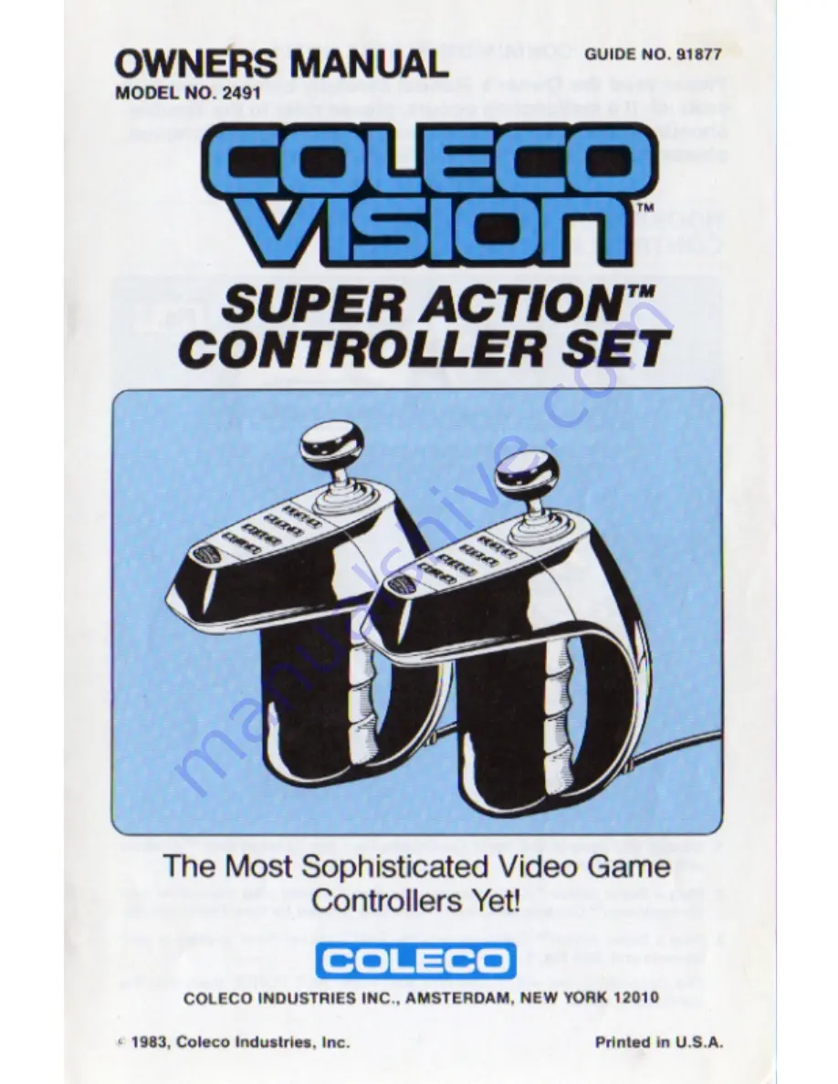 Coleco Vision Super Action 2491 Owner'S Manual Download Page 1