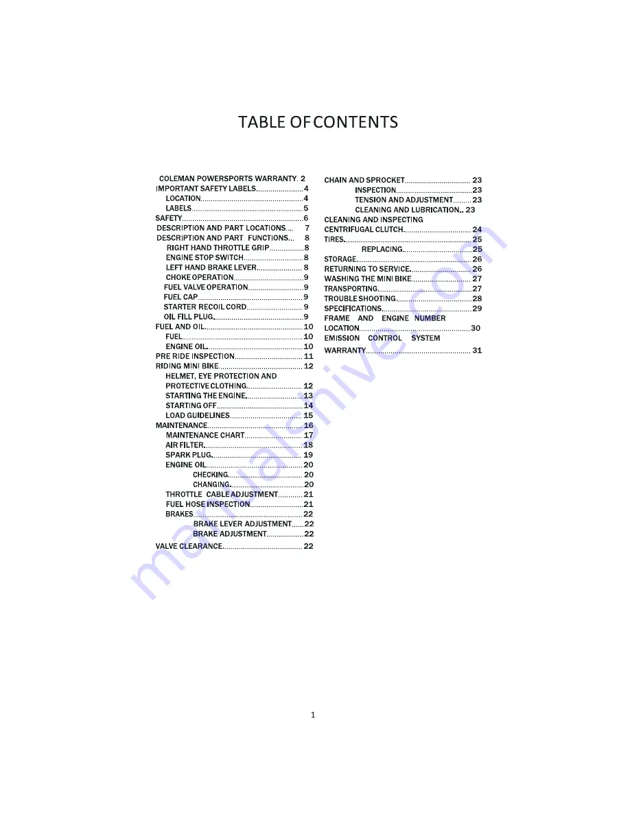 Coleman Powersports RB100 2017 Owner'S Manual Download Page 5