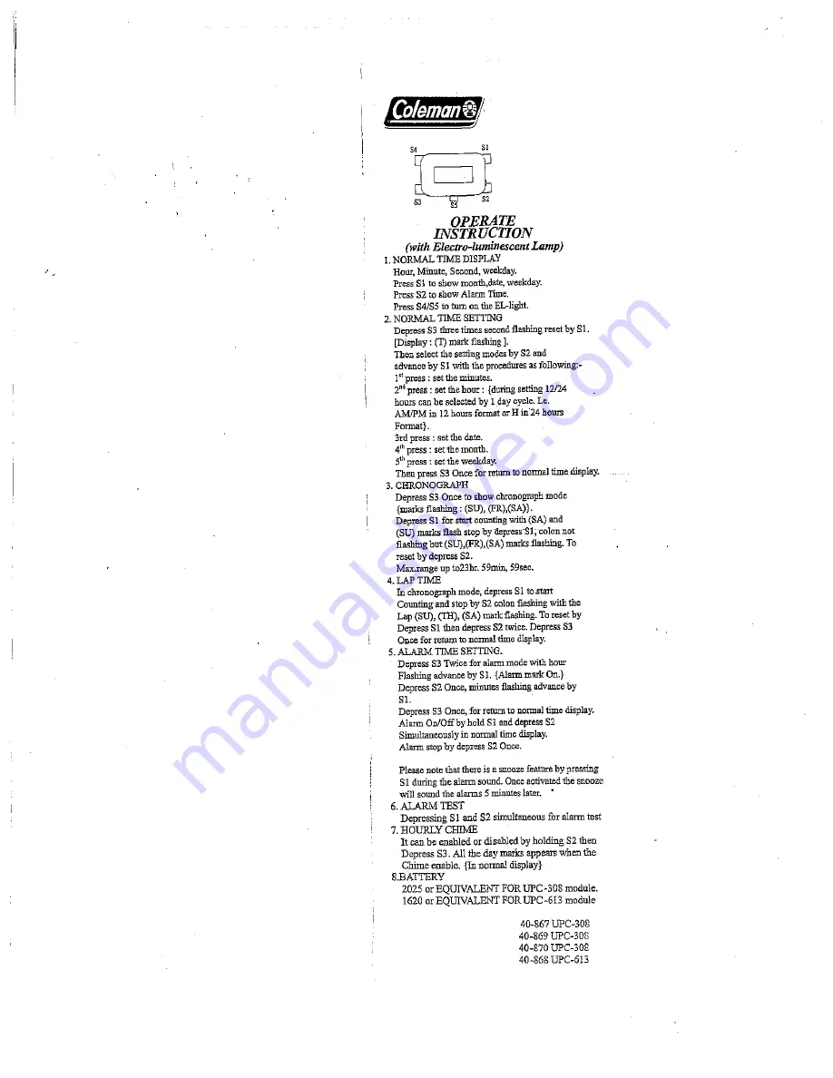 Coleman 40-867 Operating Instructions Download Page 1