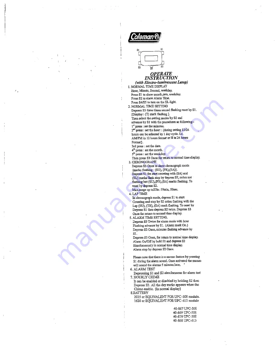 Coleman 40-868 Operating Instructions Download Page 1