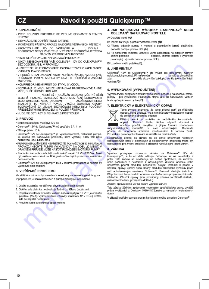 Coleman Quickpump 12Vdc Instruction Leaflet Download Page 10