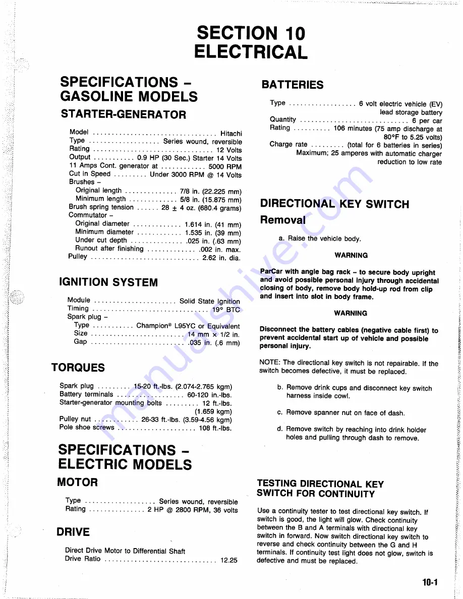 Columbia ParCar 1991 Electric Columbia Shuttle Service Manual Download Page 74