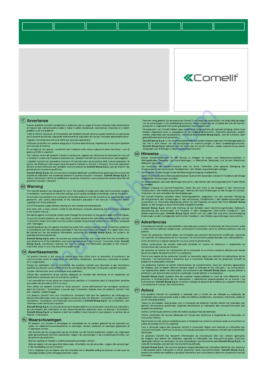 Comelit 8451V Technical Manual Download Page 1