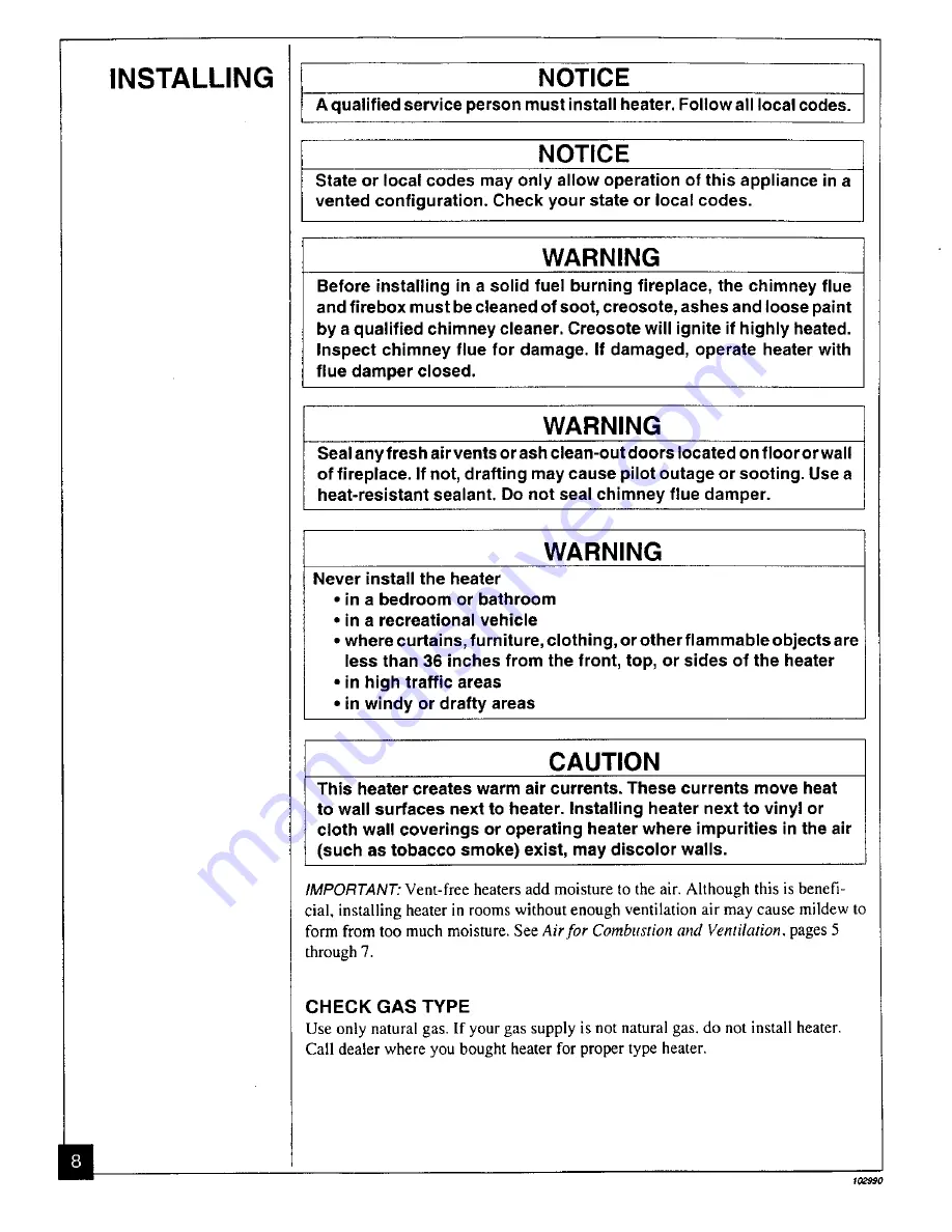 Comfort Glow CGD3924NT Owner'S Operation And Installation Manual Download Page 8