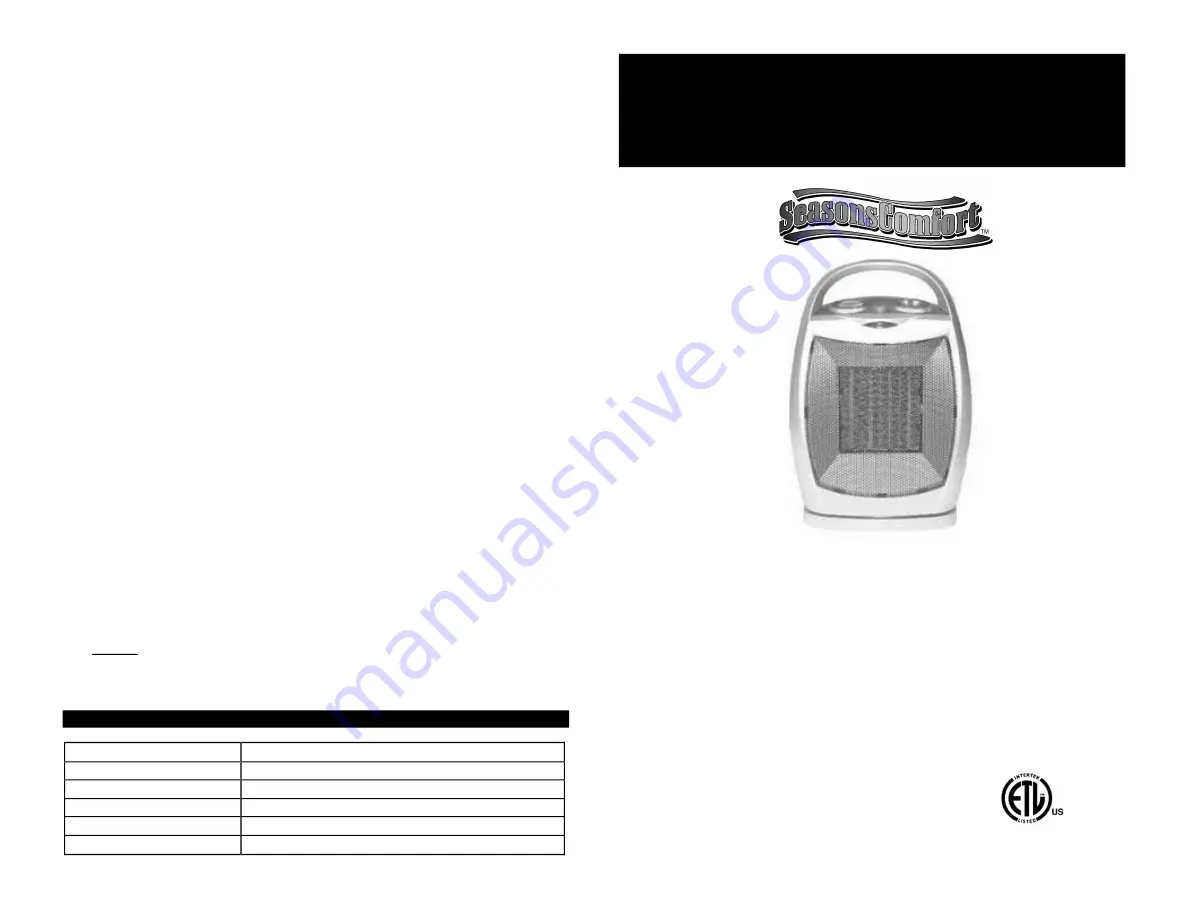 Comfort Home Products SeasonsComfort ECH440 Manual Download Page 2