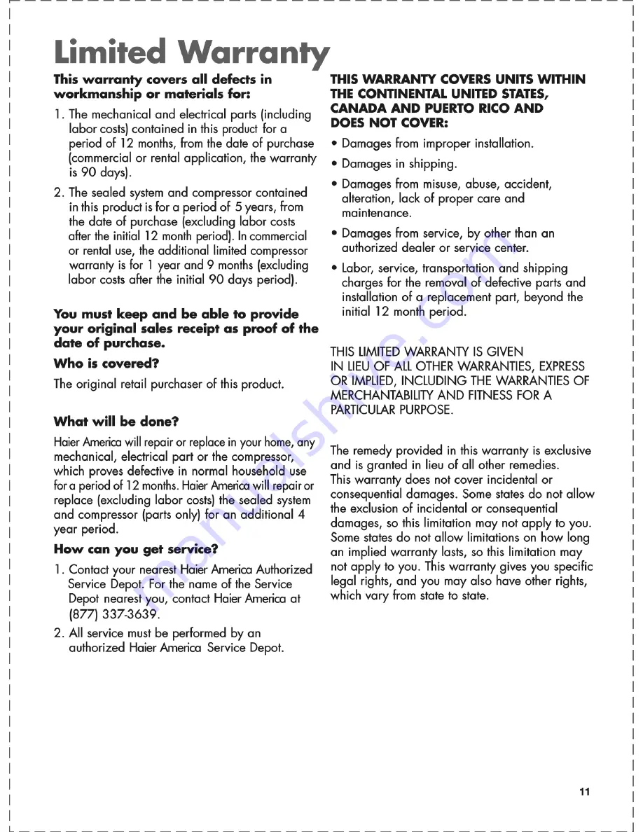 commercial cool CJ30M Use & Care Manual Download Page 11