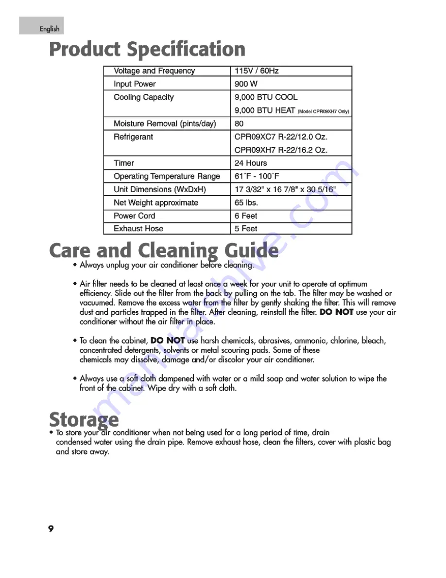 commercial cool CPR09XC7 User Manual Download Page 10