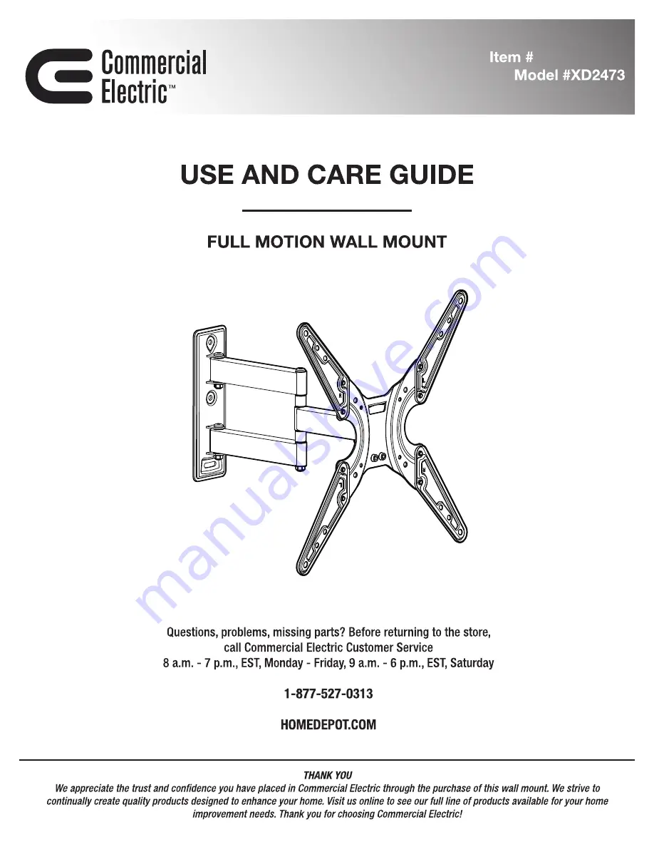 Commercial Electric XD2473 Use And Care Manual Download Page 1