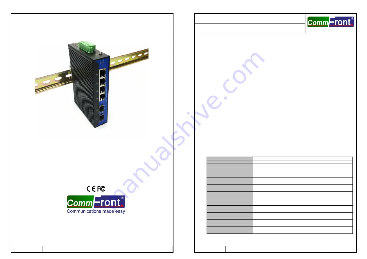 CommFront USW-2206 SFP Quick Start Manual Download Page 1