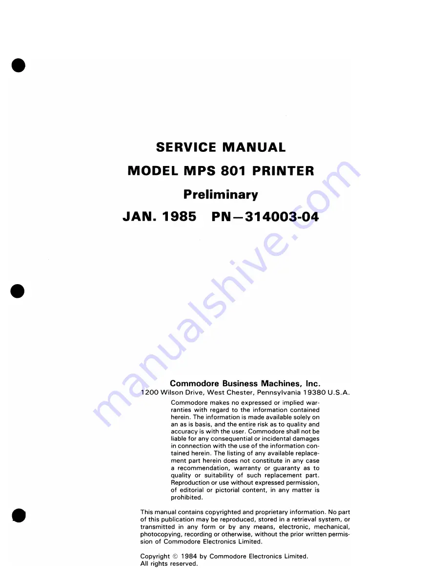 Commodore MPS-801 Service Manual Download Page 2