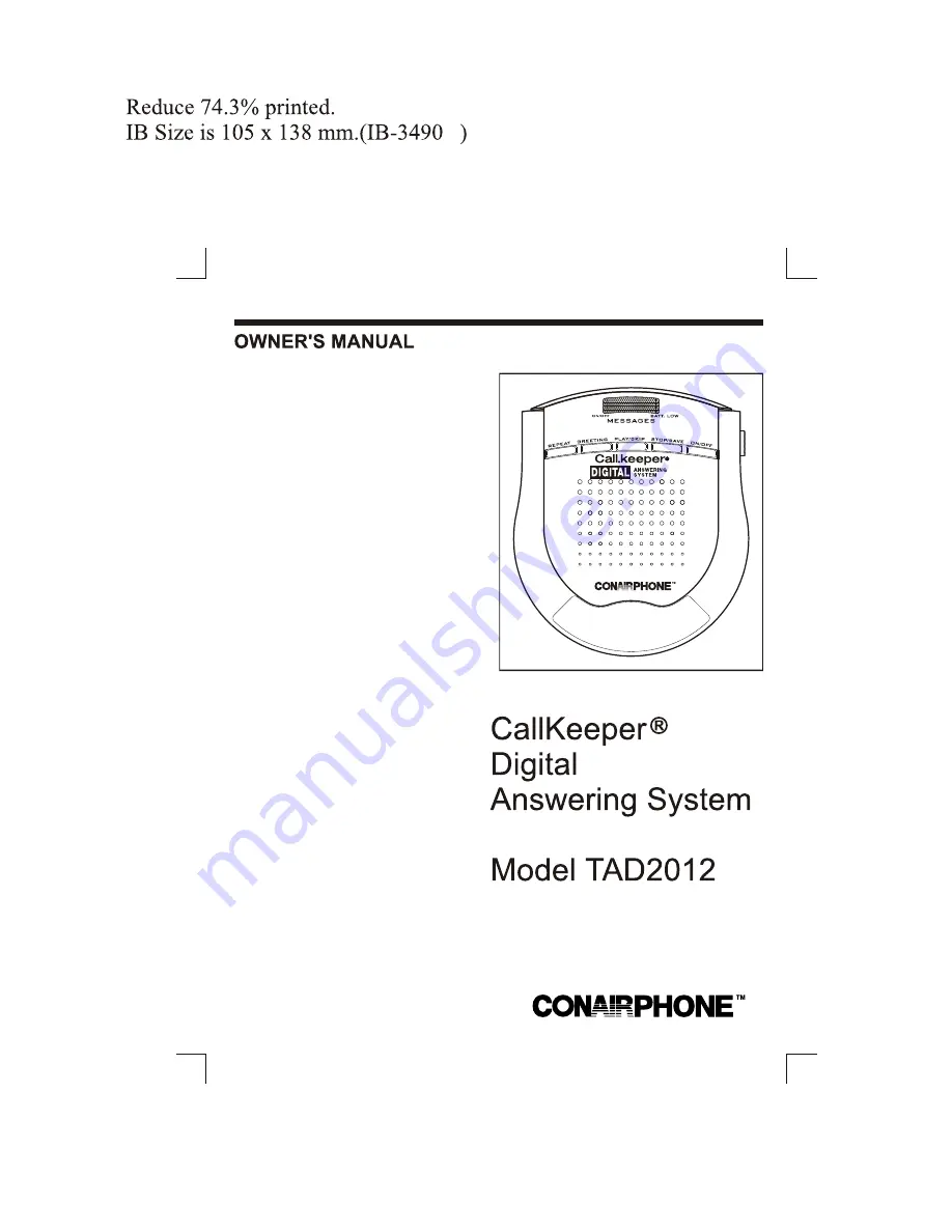 Conairphone TAD2012 Owner'S Manual Download Page 1