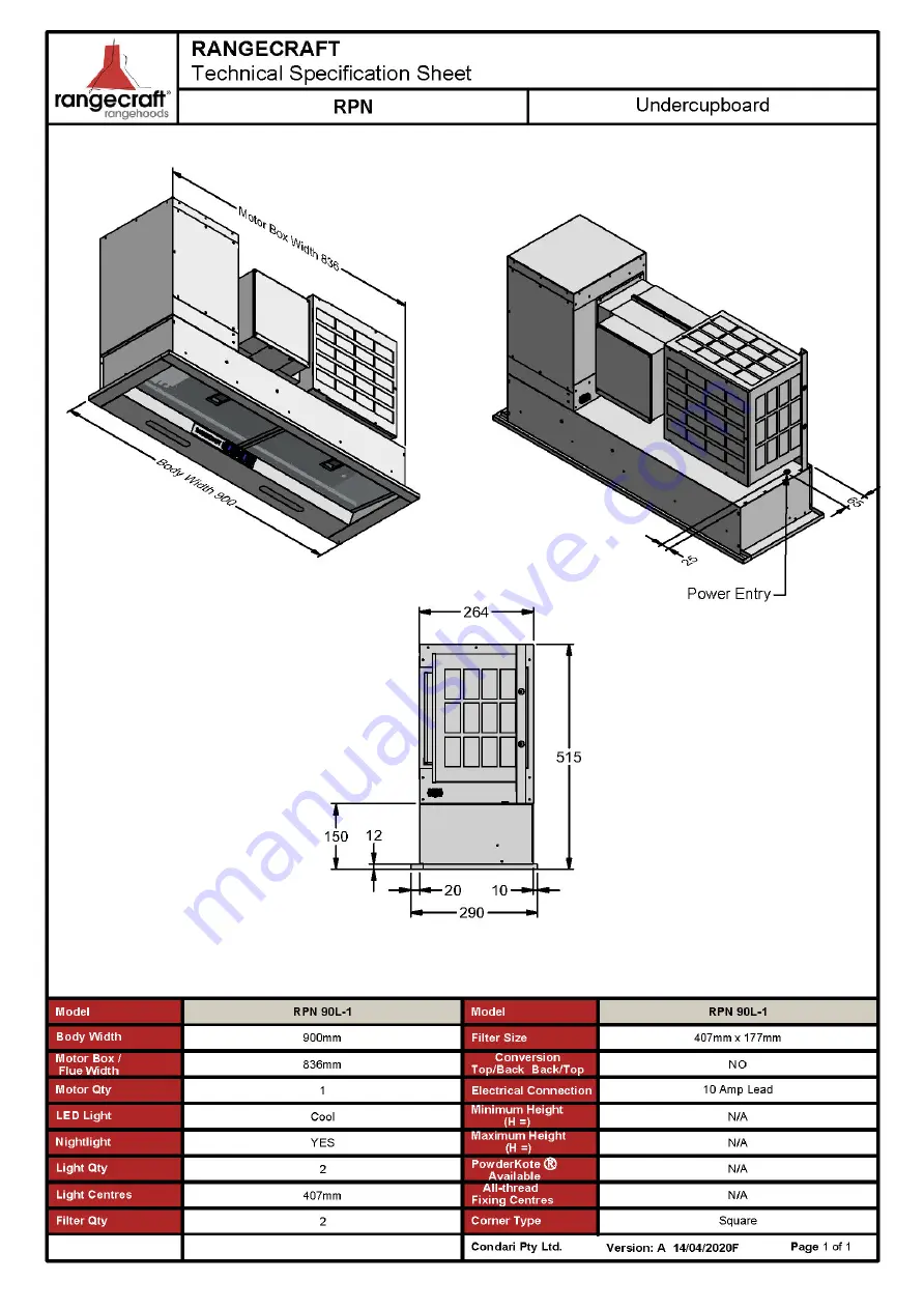 Condari Rangecraft RPB 100L-1 Installation Instructions Manual Download Page 8