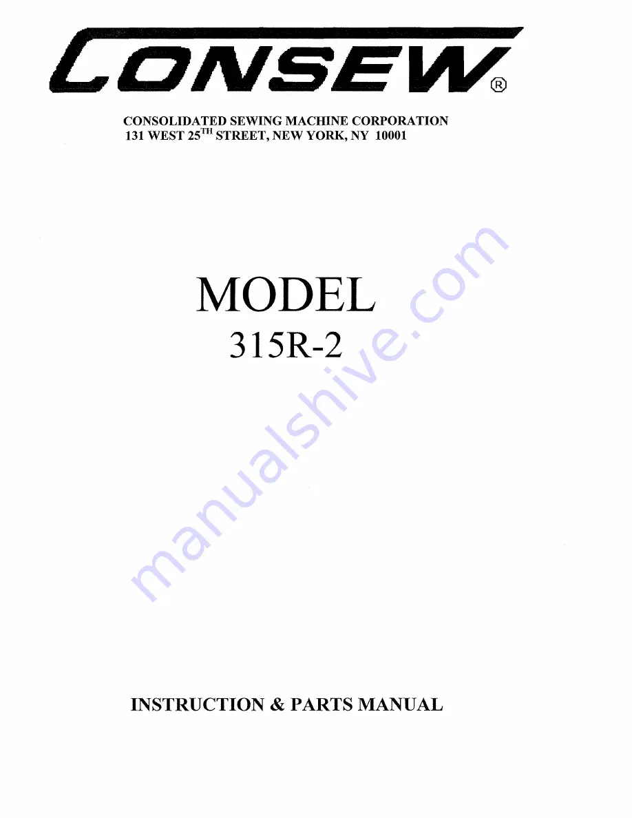 Consew 315R-2 Instruction & Parts Manual Download Page 1