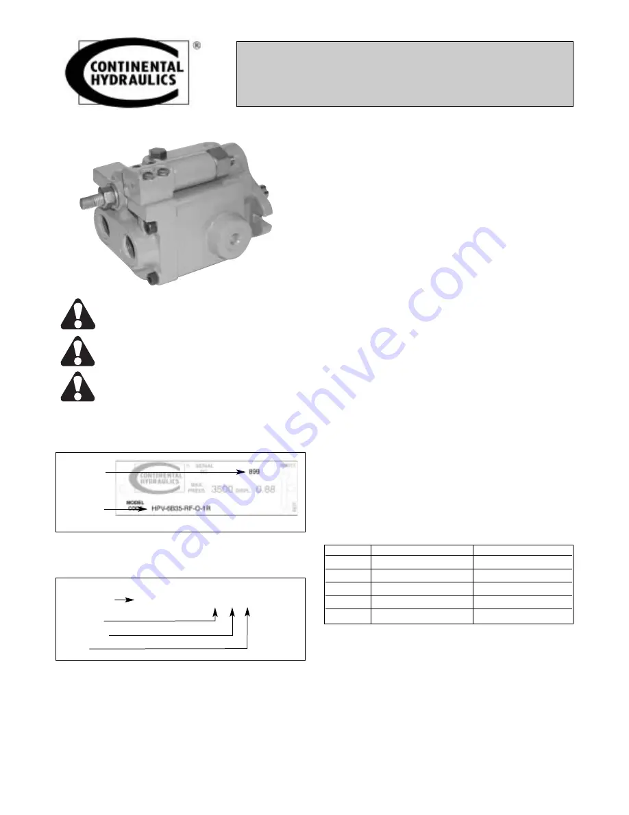 Continental Hydraulics HPV-10 Service Manual Download Page 1