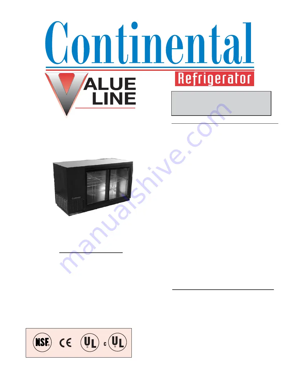 Continental Refrigerator BBUC50-SGD Specifications Download Page 1