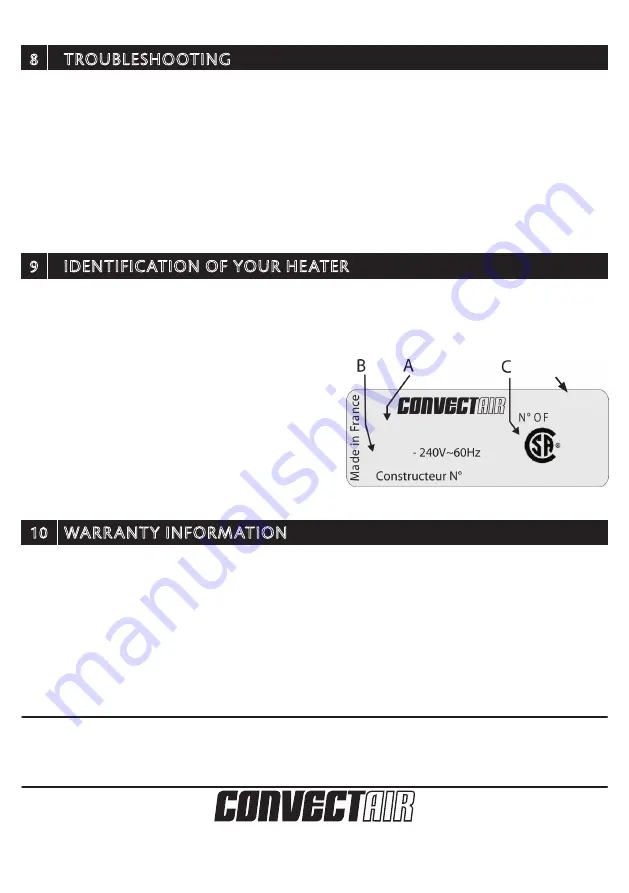 CONVECTAIR SAMBA II 7837 Installation & Operating Instructions Manual Download Page 12