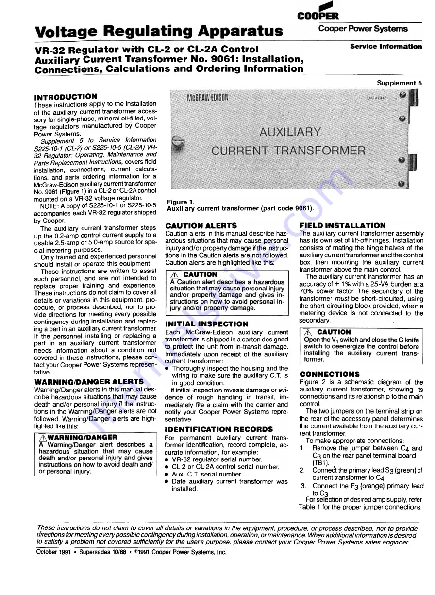 Cooper Power Systems VR-32 Quick Start Manual Download Page 1