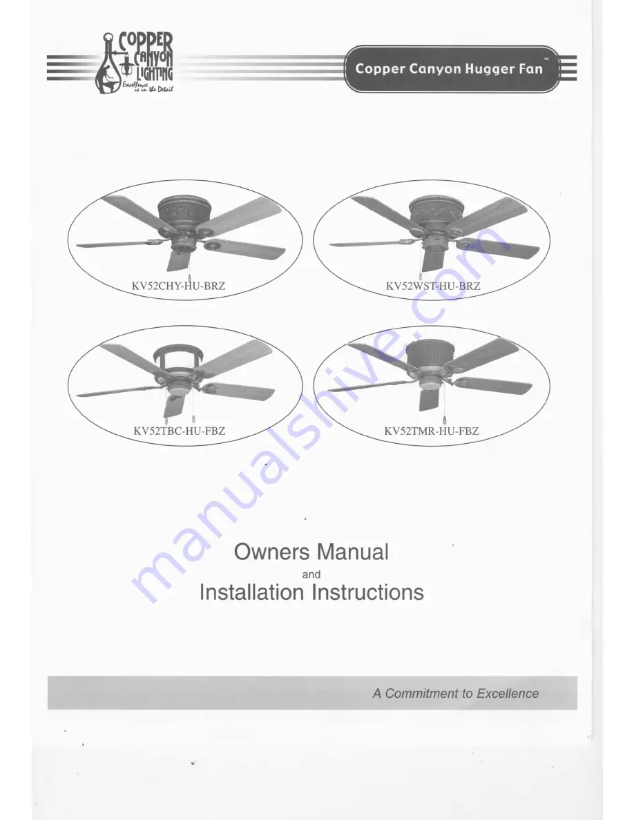 Copper Canyon Hugger KV52CHY-HU-BRZ Owner'S Manual And Installation Instructions Download Page 1