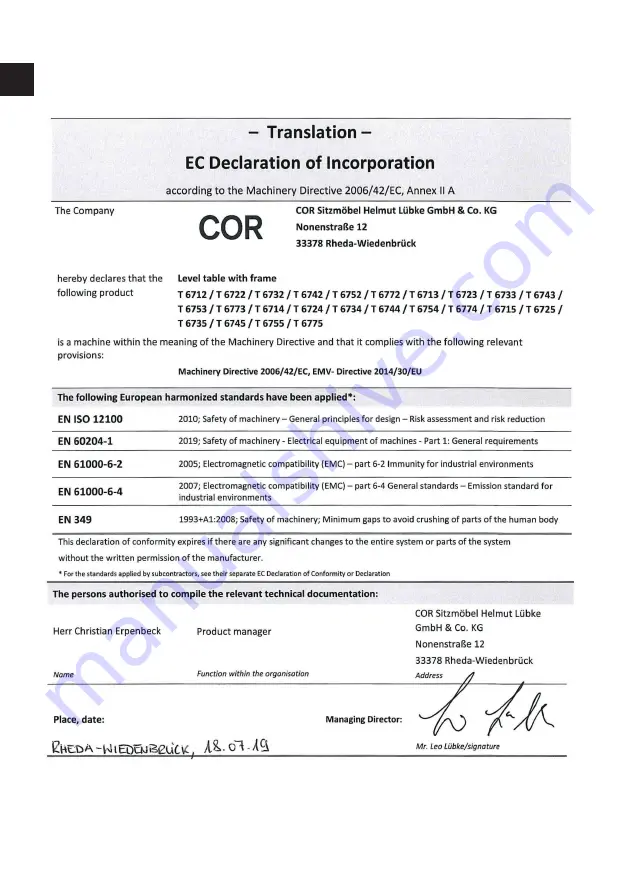 Cor Level Table Скачать руководство пользователя страница 64