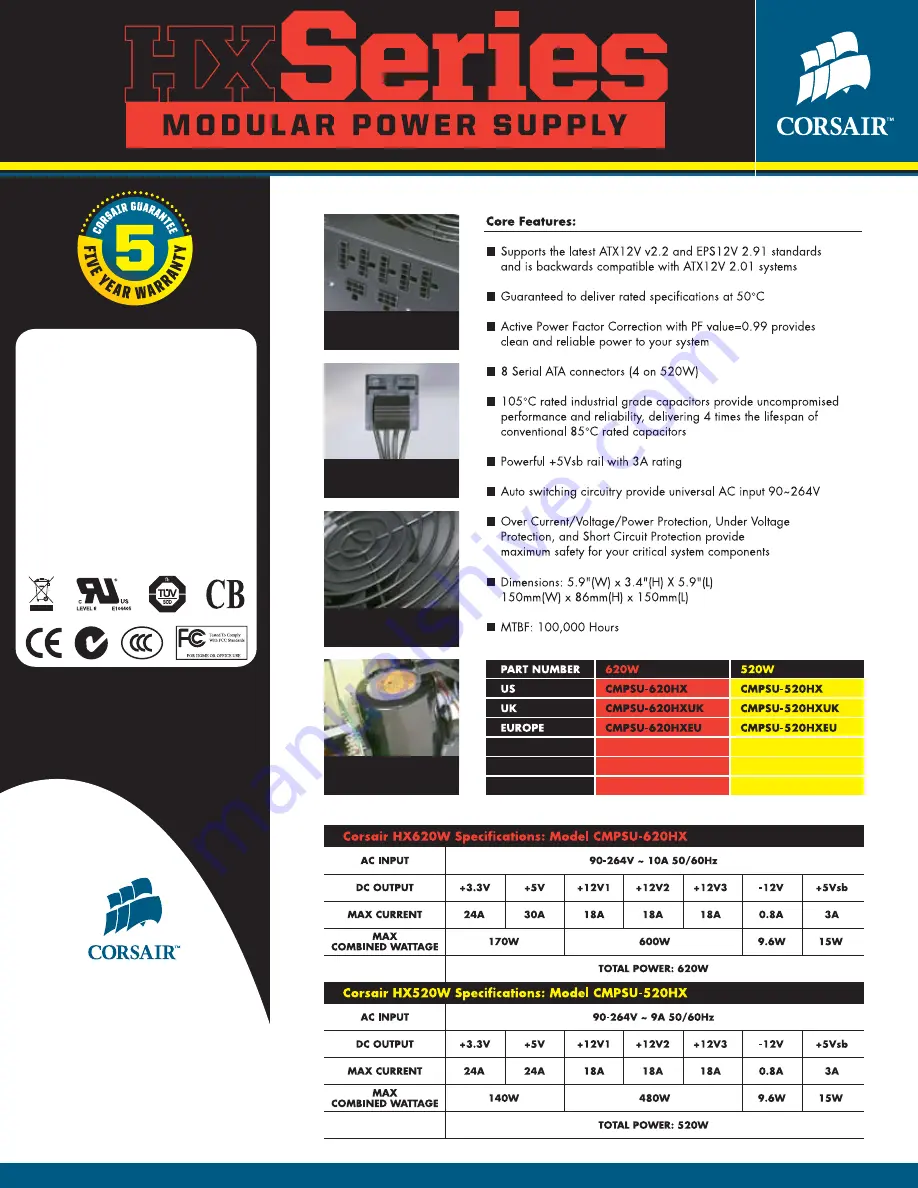 Corsair CMPSU-520HX Brochure & Specs Download Page 2