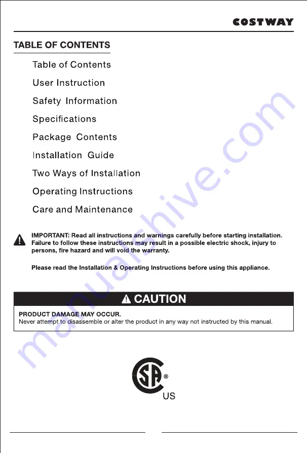 Costway FP10069US User Manual Download Page 3