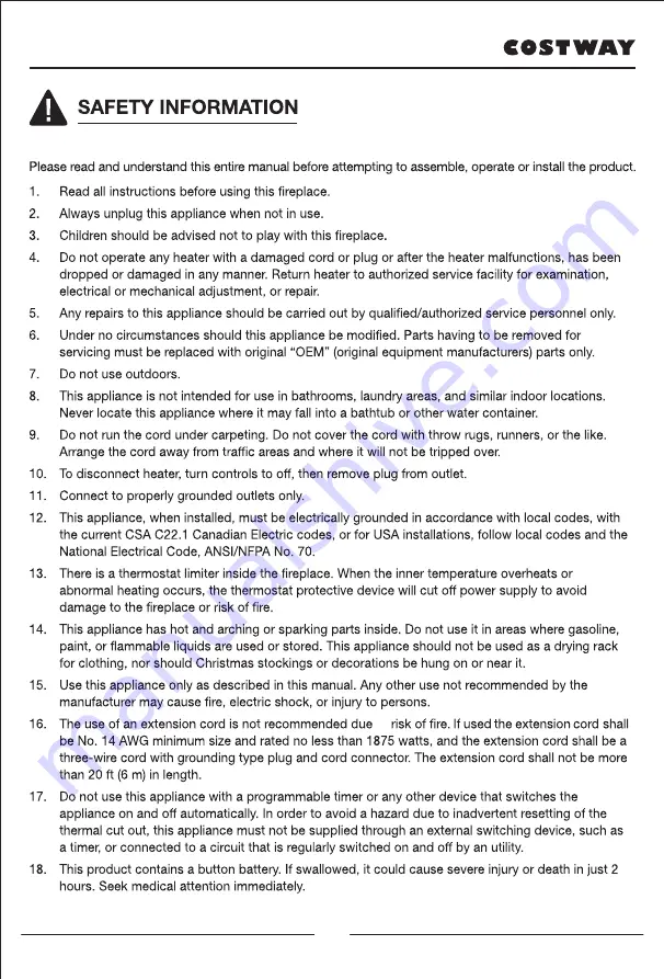 Costway FP10069US User Manual Download Page 5