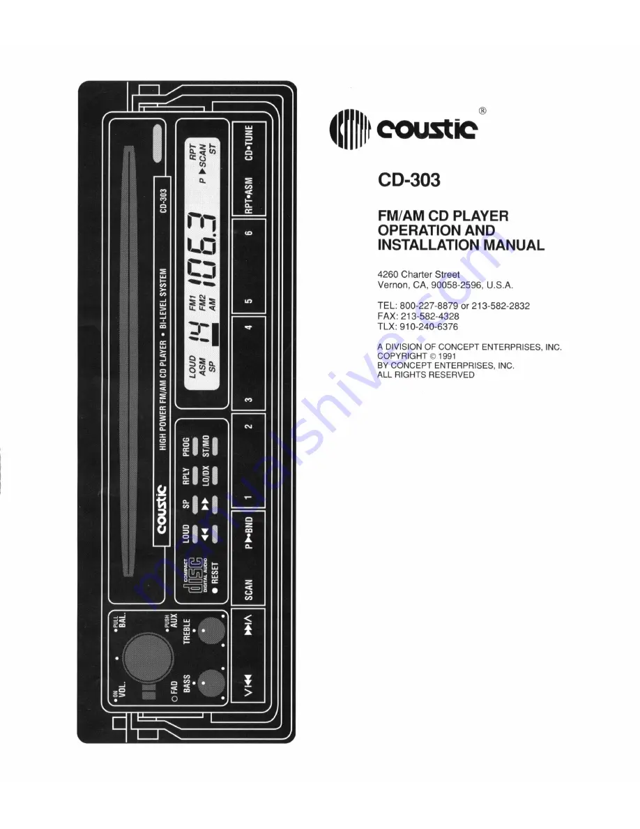 Coustic CD-303 Скачать руководство пользователя страница 1