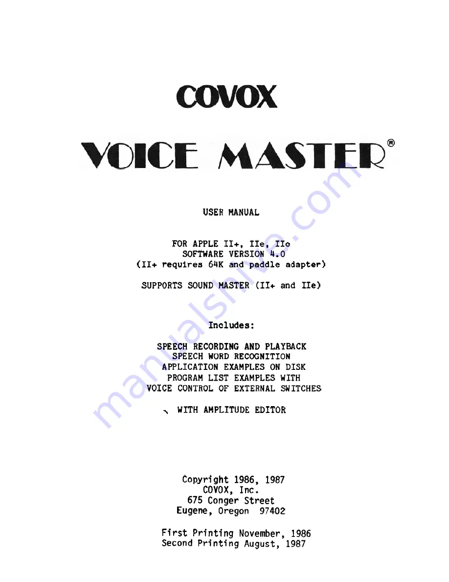 Covox Voice Master User Manual Download Page 1