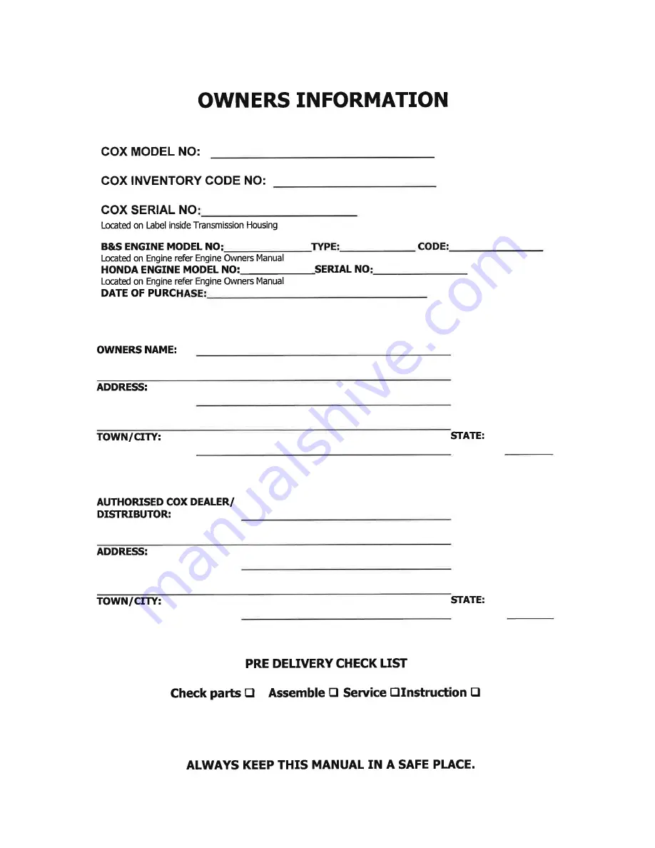 COX A12208G Manual Download Page 2