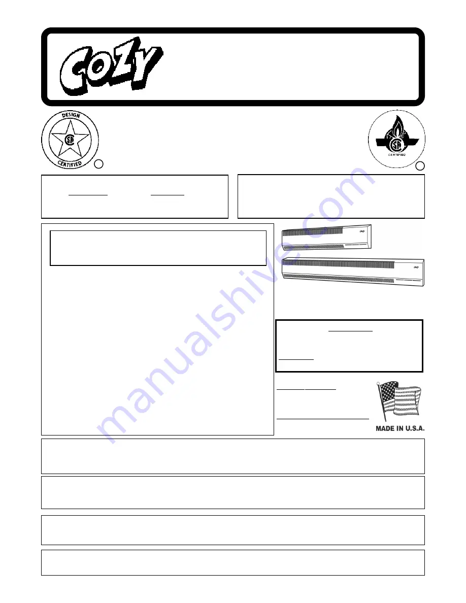 COZY BBT103 and Installation And Operating Instructions Manual Download Page 1