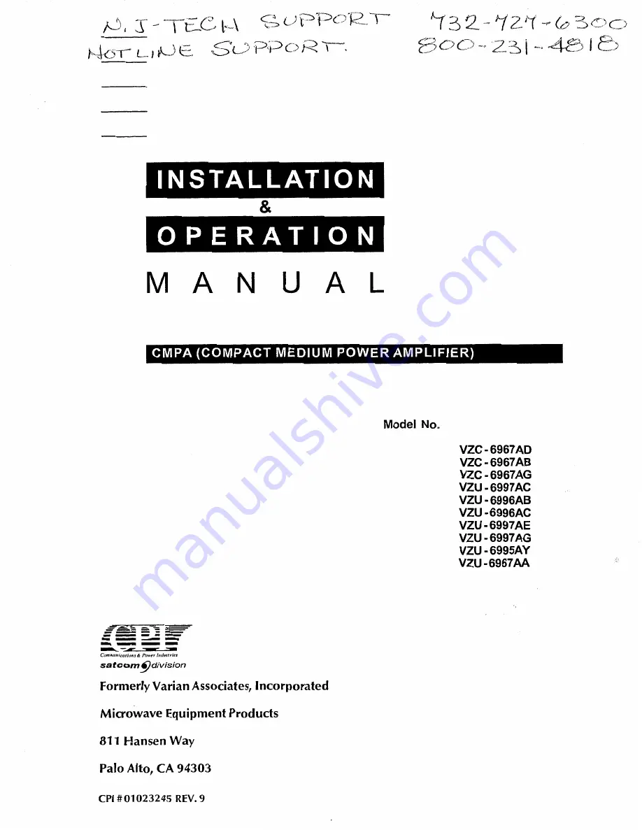 CPI VZC-6967AB Installation & Operation Manual Download Page 1