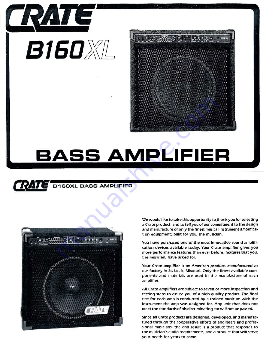 Crate B160XL Operation Manual Download Page 1