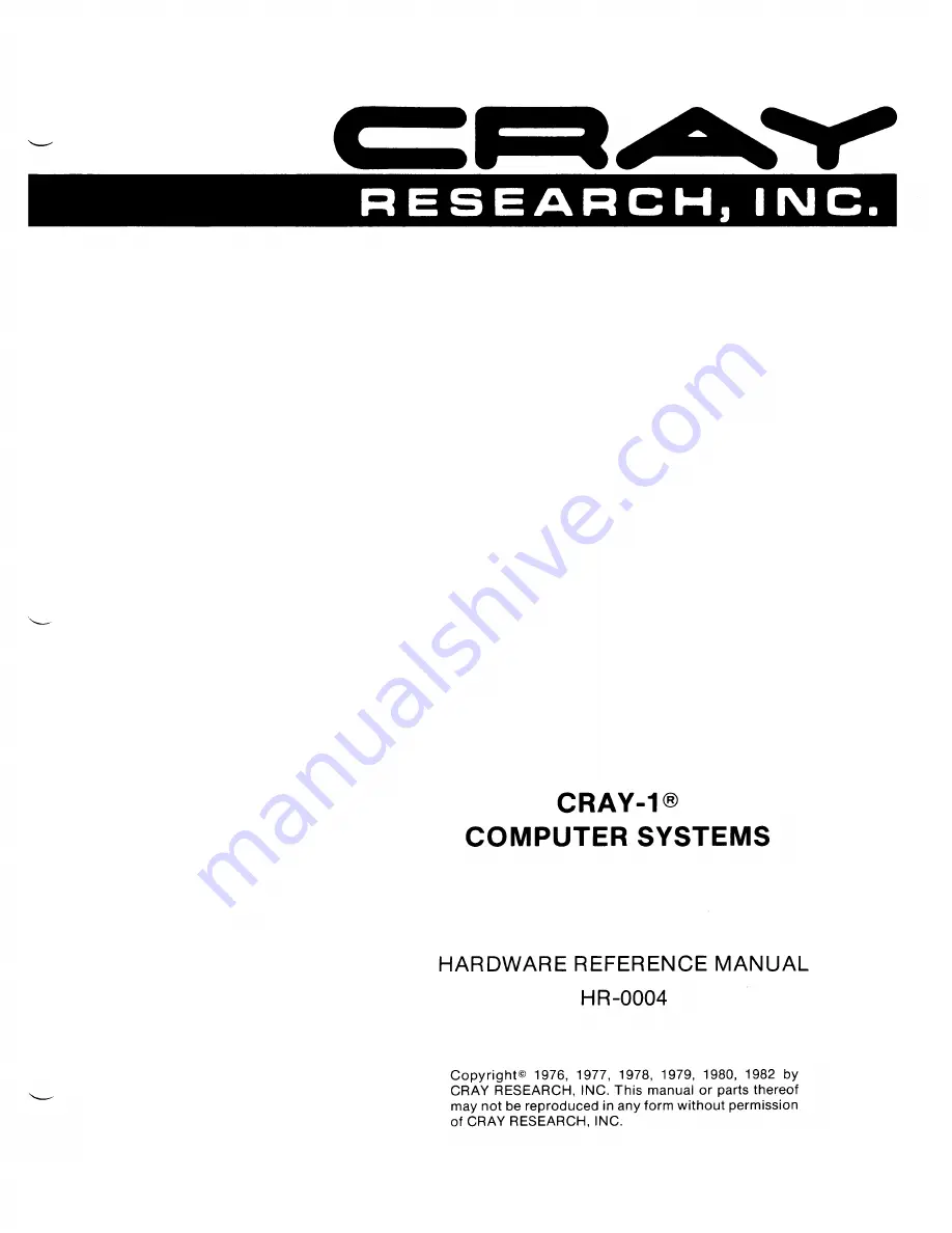 Cray CRAY-1 Hardware Reference Manual Download Page 1