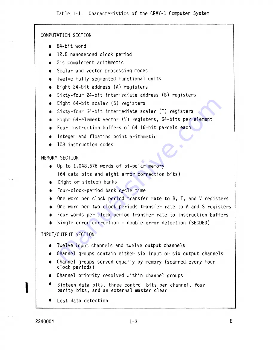 Cray CRAY-1 Hardware Reference Manual Download Page 21